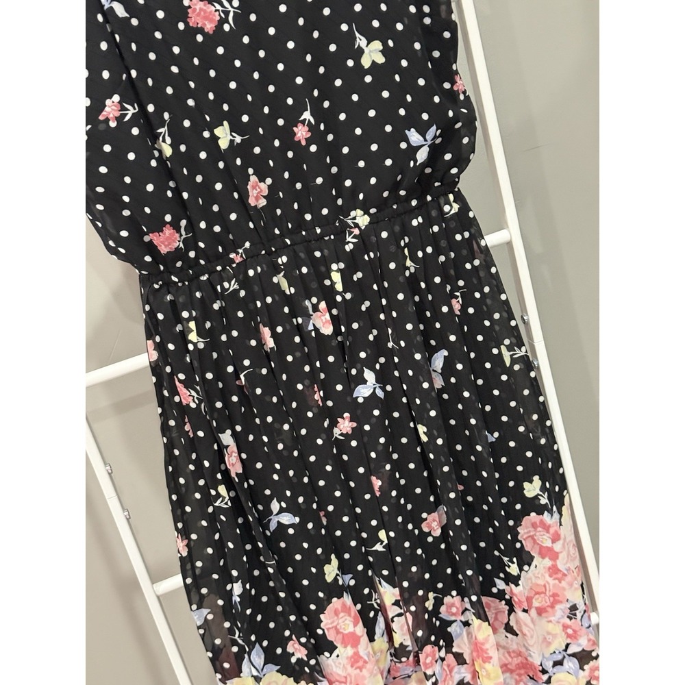 ELLE Black Polka Dot Floral Sundress Boho Feminine Vacation Wear Garden M - Picture 2 of 7